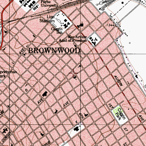 Topographic Map of Central United Methodist Church, TX