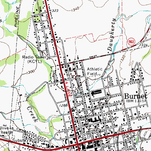 Topographic Map of First Baptist Church, TX