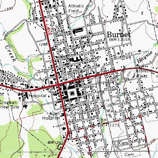 Topographic Map of Parsonage Baptist Church, TX