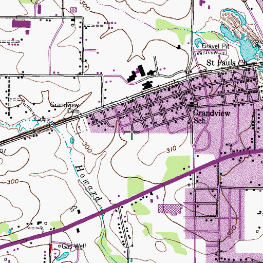 Topographic Map of Grandview Church of God in Christ, TX
