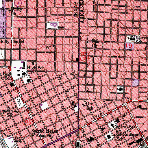 Topographic Map of Evergreen Presbyterian Church, TX