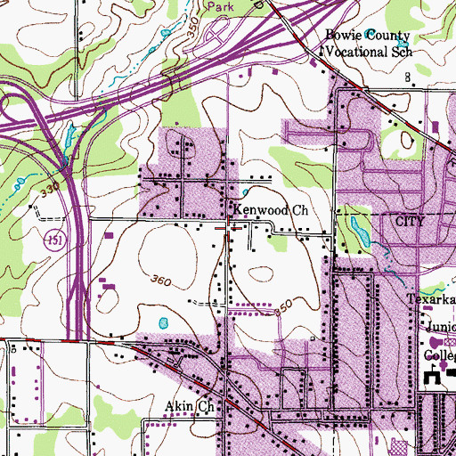 Topographic Map of Kenwood Church, TX