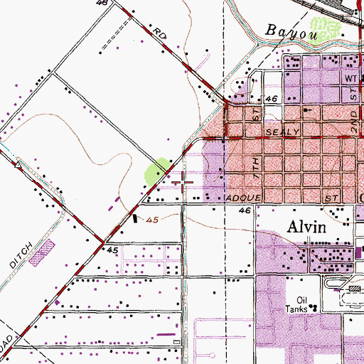 Topographic Map of Alvin Missionary Baptist Church, TX