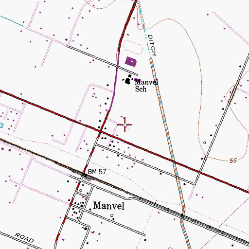 Topographic Map of Primera Iglesia Bautista de Manvel Church, TX