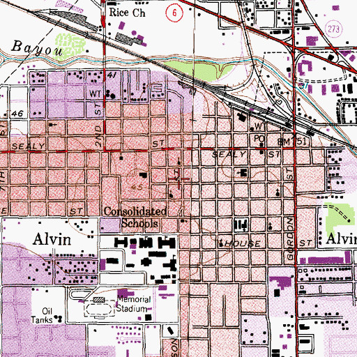 Topographic Map of The First Presbyterian Church of Alvin, TX