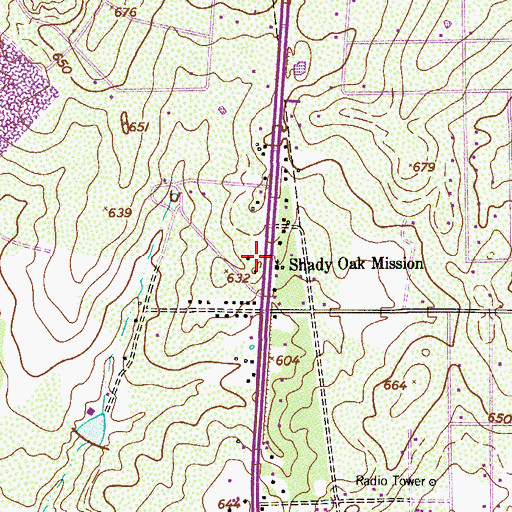 Topographic Map of Shady Oak Baptist Church, TX