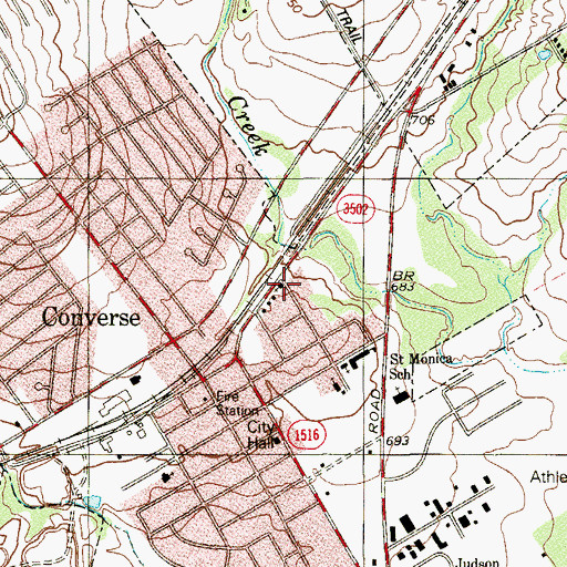 Topographic Map of Catholic Church of Converse, TX