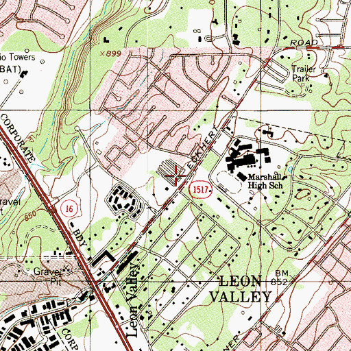 Topographic Map of Marshall Baptist Church, TX