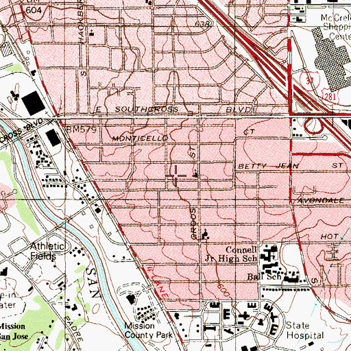 Topographic Map of Southeast Assembly of God Church, TX