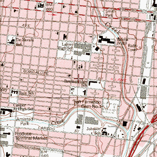 Topographic Map of Alazan Creek Baptist Mission Church, TX