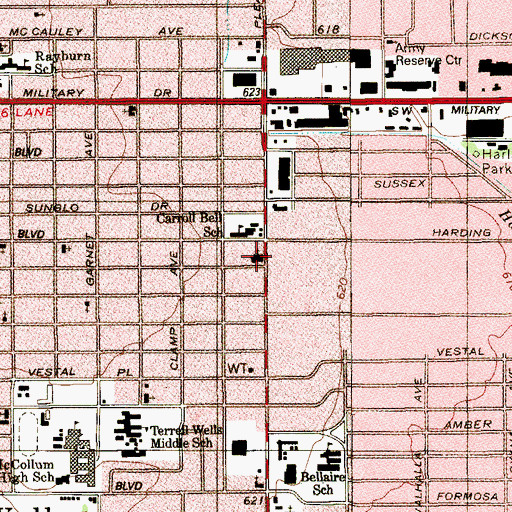 Topographic Map of Bellaire Baptist Church, TX