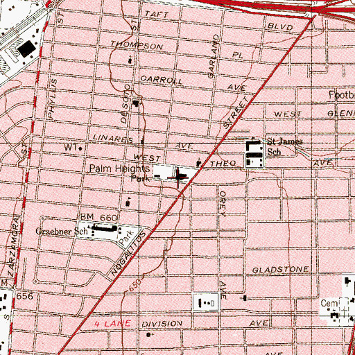 Topographic Map of Palm Heights Baptist Church, TX