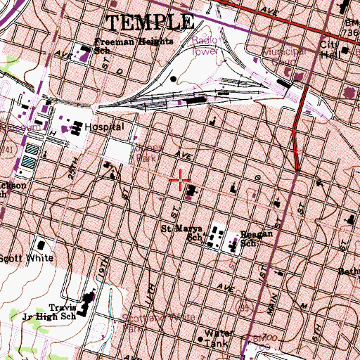 Topographic Map of Memorial Baptist Church, TX
