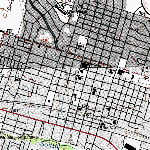 Topographic Map of First Baptist Church, TX