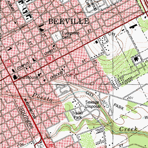 Topographic Map of Church of Christ East Side, TX