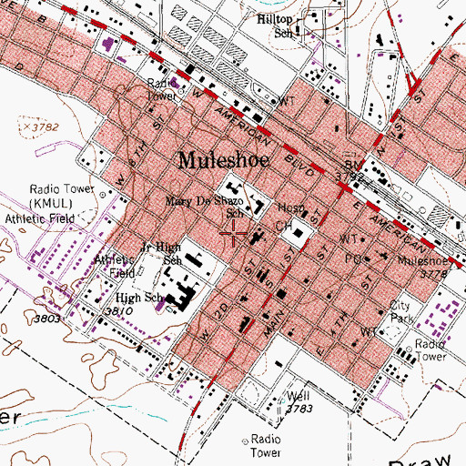 Topographic Map of First Baptist Church, TX