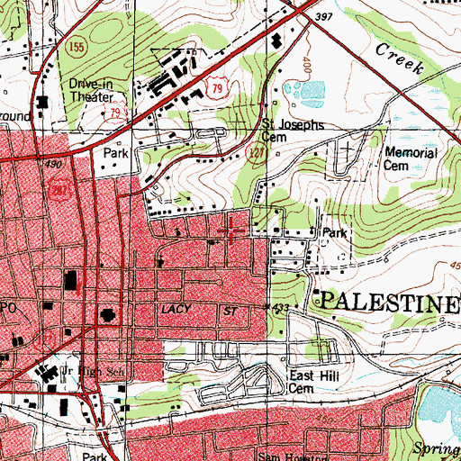 Topographic Map of Sand Flat Baptist Church, TX