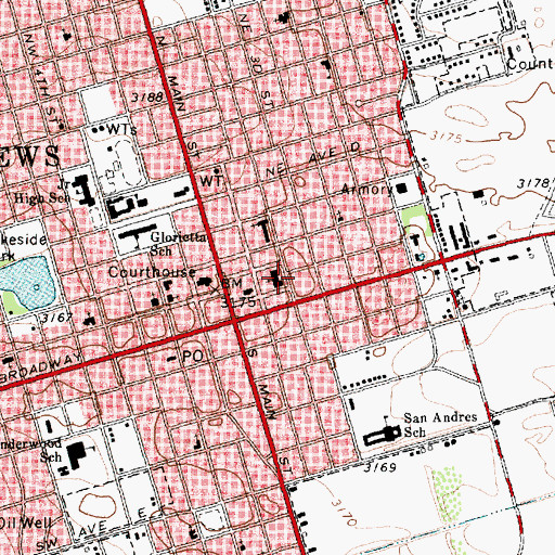 Topographic Map of First Baptist Church, TX