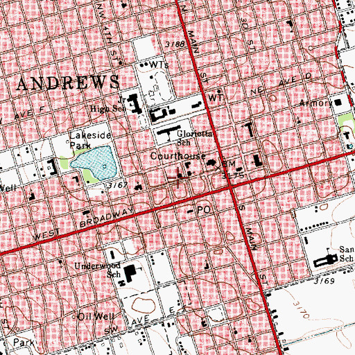 Topographic Map of Andrews Church of Christ, TX