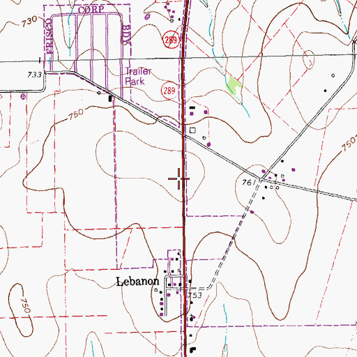 Topographic Map of Lebanon Baptist Church, TX