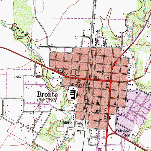 Topographic Map of Bronte Church of Christ, TX
