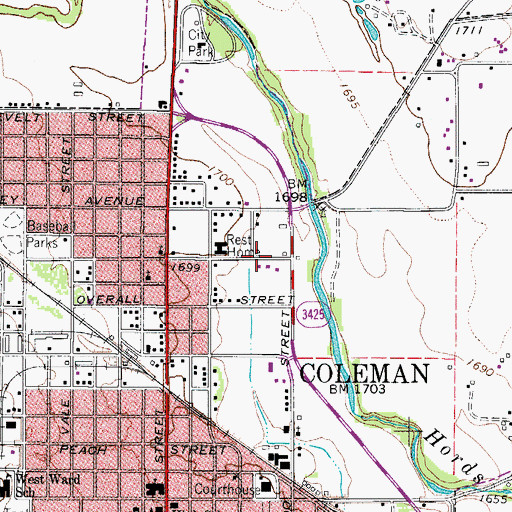 Topographic Map of Coleman Community Baptist Church, TX