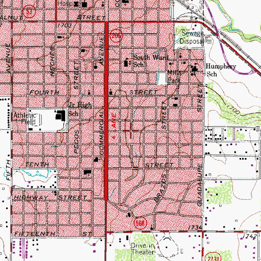 Topographic Map of First Baptist Church, TX