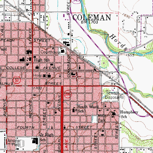 Topographic Map of Sacred Heart Catholic Church, TX