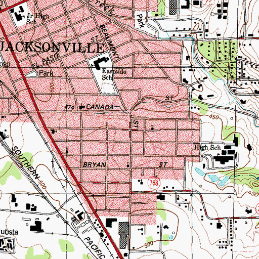 Topographic Map of Tyler Street Baptist Church, TX