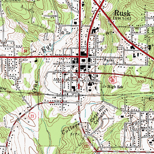 Topographic Map of First Presbyterian Church of Rusk, TX