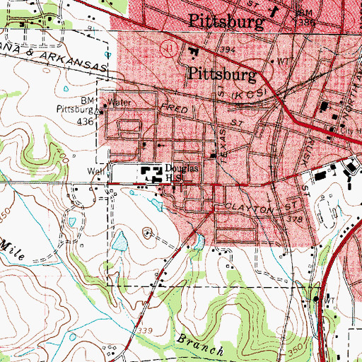 Topographic Map of Pine Bluff Baptist Church, TX