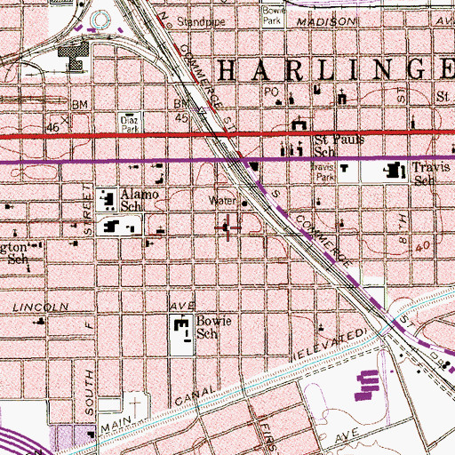 Topographic Map of Central Baptist Church, TX