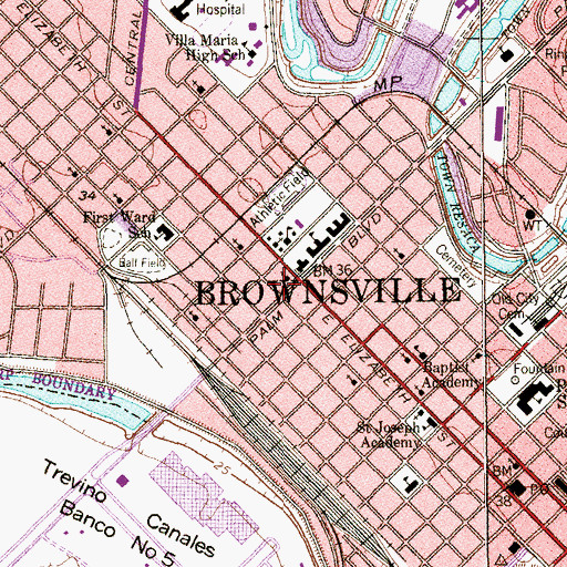 Topographic Map of First Presbyterian Church, TX