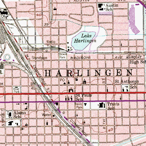 Topographic Map of First Presbyterian Church, TX