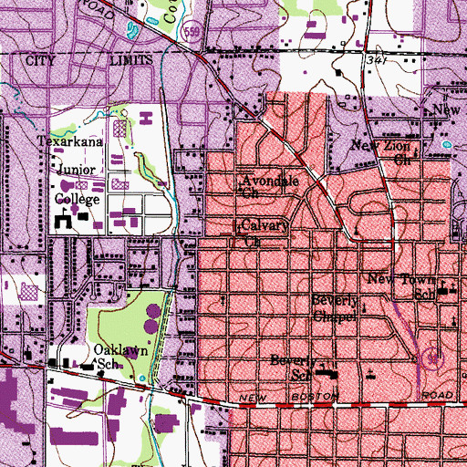 Topographic Map of Calvary Assembly of God Church, TX
