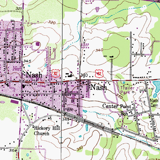 Topographic Map of First Baptist Church Nash, TX