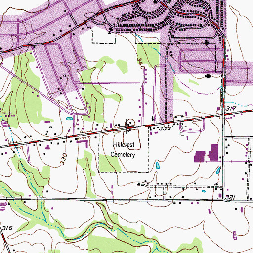 Topographic Map of Hillcrest Baptist Church, TX