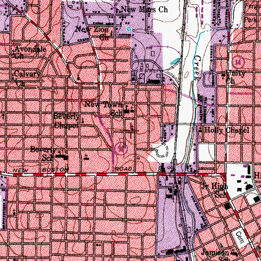 Topographic Map of New Town Baptist Church, TX