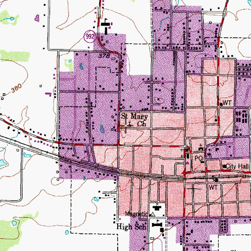 Topographic Map of Saint Marys Catholic Church, TX