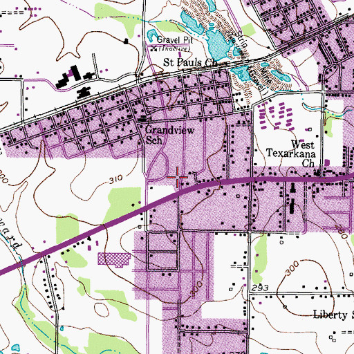 Topographic Map of Atlanta Street Church of Christ, TX