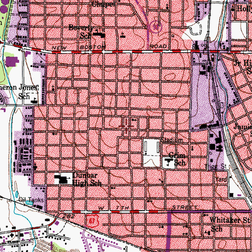 Topographic Map of Bowie Street Church of Christ, TX