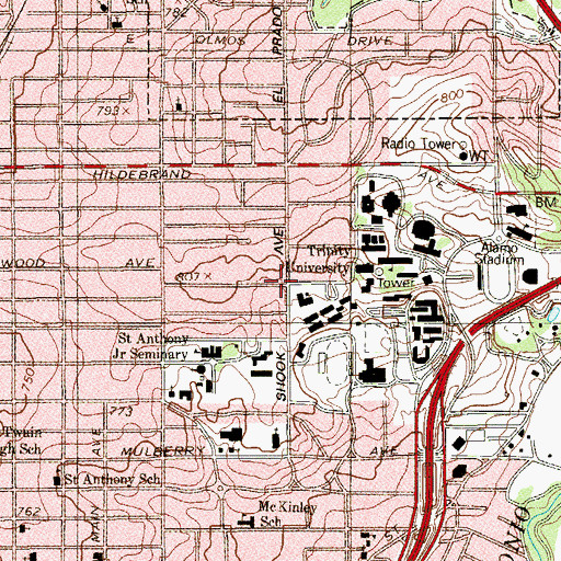 Topographic Map of University Presbyterian Church, TX