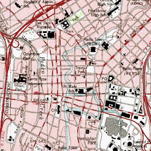 Topographic Map of Methodist Church Salamo Heights Travis Park, TX