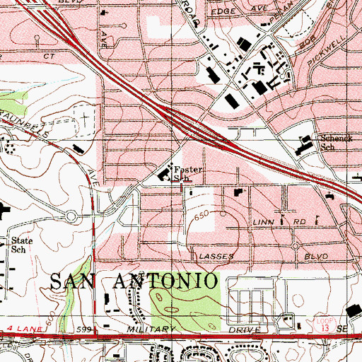 Topographic Map of Church of Christ Pecan Valley, TX