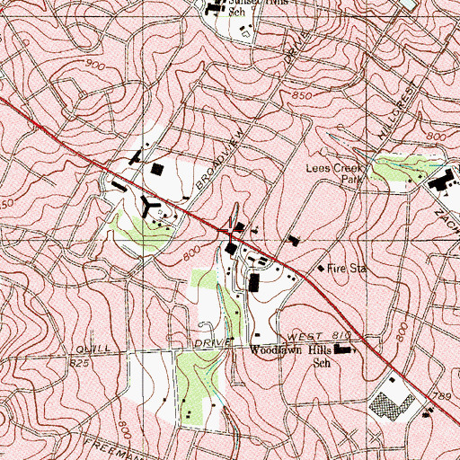 Topographic Map of Church of Christ Woodlawn Hills, TX