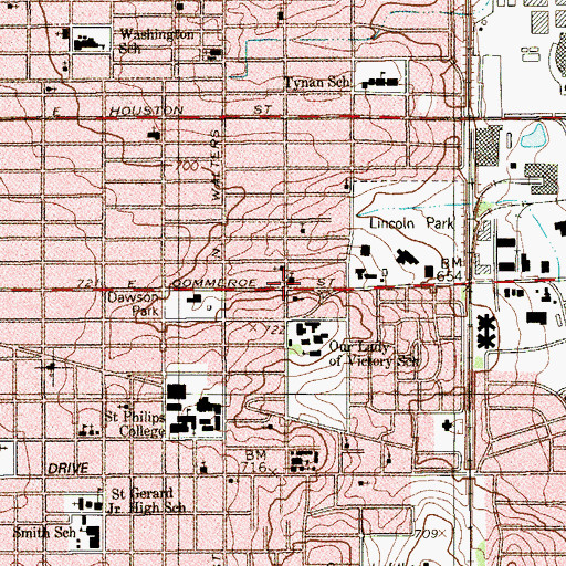 Topographic Map of East Commerce Church of Christ, TX