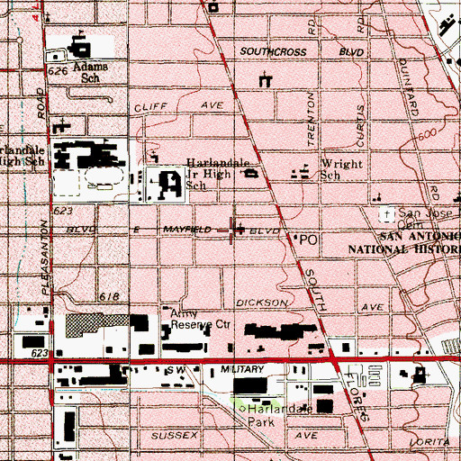 Topographic Map of Harlandale Church of Christ, TX