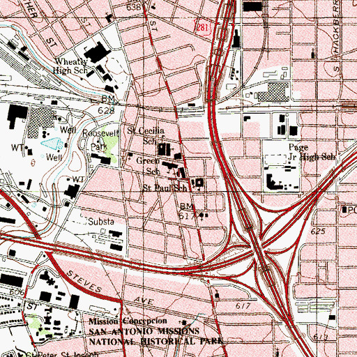 Topographic Map of Iglesia de Cristo en Grove Avenue Church, TX