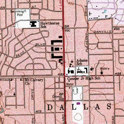 Topographic Map of Pleasant Grove First Baptist Church, TX