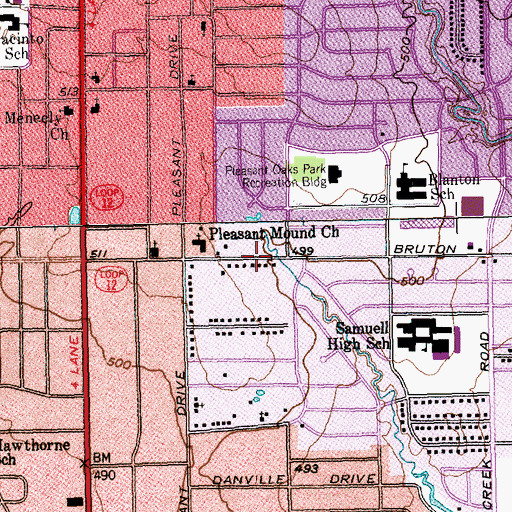 Topographic Map of Pleasant Terrace Baptist Church, TX